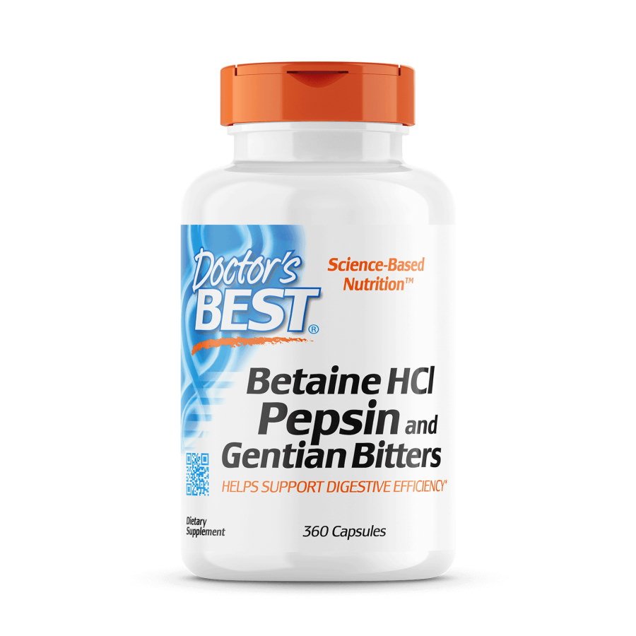 Doctor's BEST Натуральная добавка Doctor's Best Betaine HCL Pepsin and Gentian Bitters, 360 капсул, , 