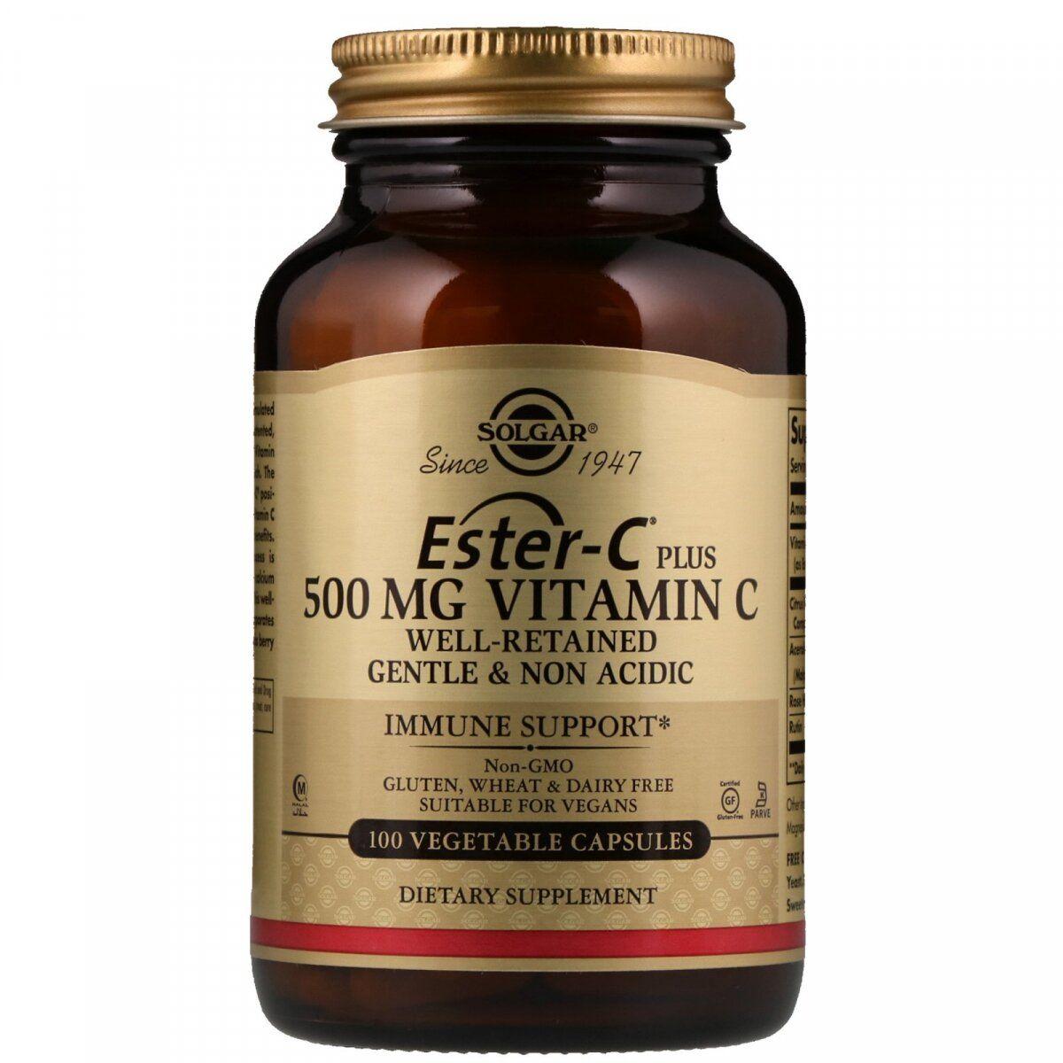 Solgar Ester-C Plus Vitamin C 500 mg 100 VCaps,  мл, Solgar. Витамины и минералы. Поддержание здоровья Укрепление иммунитета 