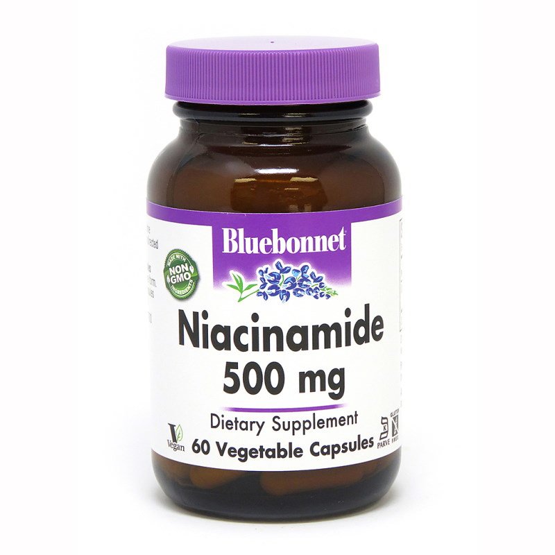 Витамины и минералы Bluebonnet Niacinamide 500 mg, 60 вегакапсул,  мл, Bluebonnet Nutrition. Витамины и минералы. Поддержание здоровья Укрепление иммунитета 