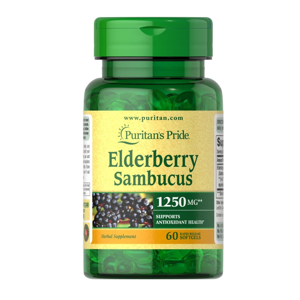 Puritan's Pride Натуральная добавка Puritan's Pride Elderberry Sambucus 1250 mg, 60 капсул, , 
