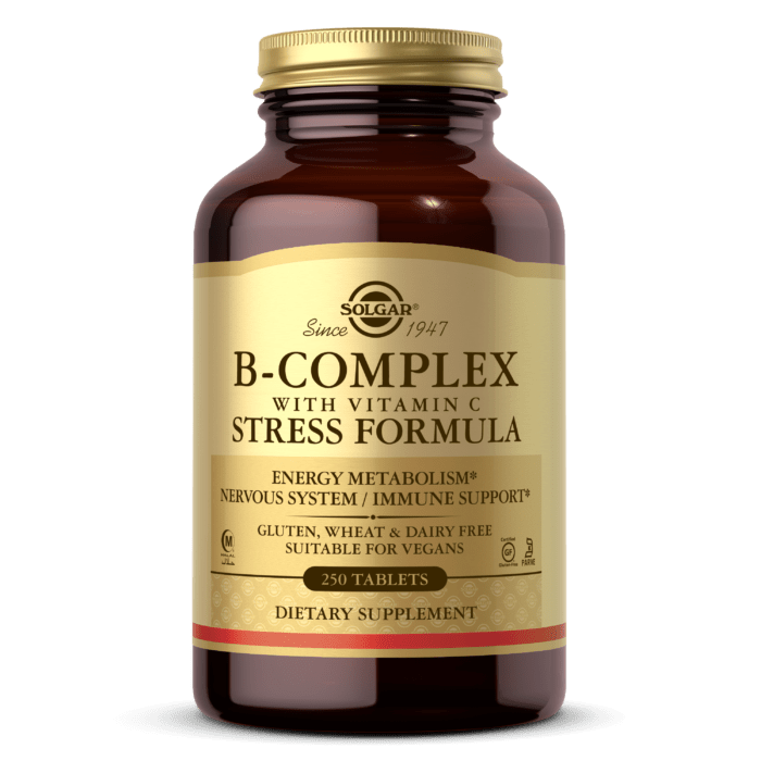 Комплекс витамином B с витамином C, B-Complex with Vitamin C Stress Formula Solgar 250 таблеток,  мл, Solgar. Витамин B. Поддержание здоровья 