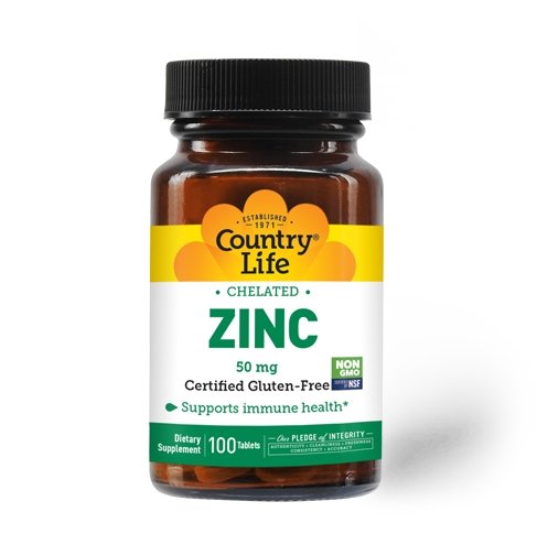Витамины и минералы Country Life Zinc Chelated 50 mg, 100 таблеток,  мл, Country Life. Витамины и минералы. Поддержание здоровья Укрепление иммунитета 
