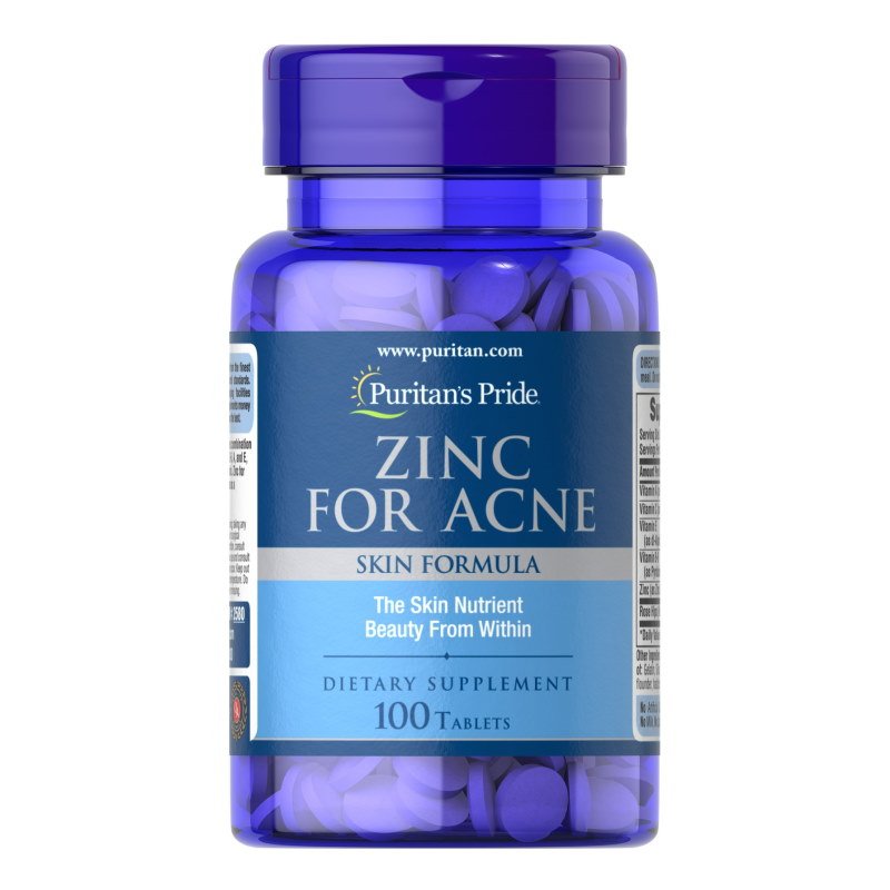 Витамины и минералы Puritan's Pride Zinc for Acne, 100 таблеток,  мл, Puritan's Pride. Витамины и минералы. Поддержание здоровья Укрепление иммунитета 