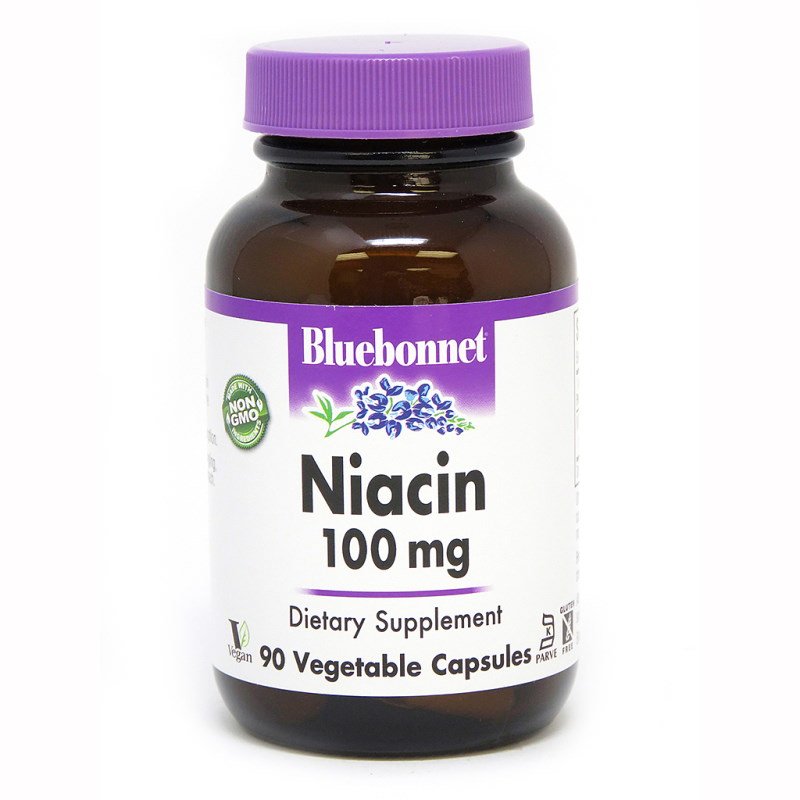 Витамины и минералы Bluebonnet Niacin 100 mg, 90 вегакапсул,  ml, Bluebonnet Nutrition. Vitamins and minerals. General Health Immunity enhancement 