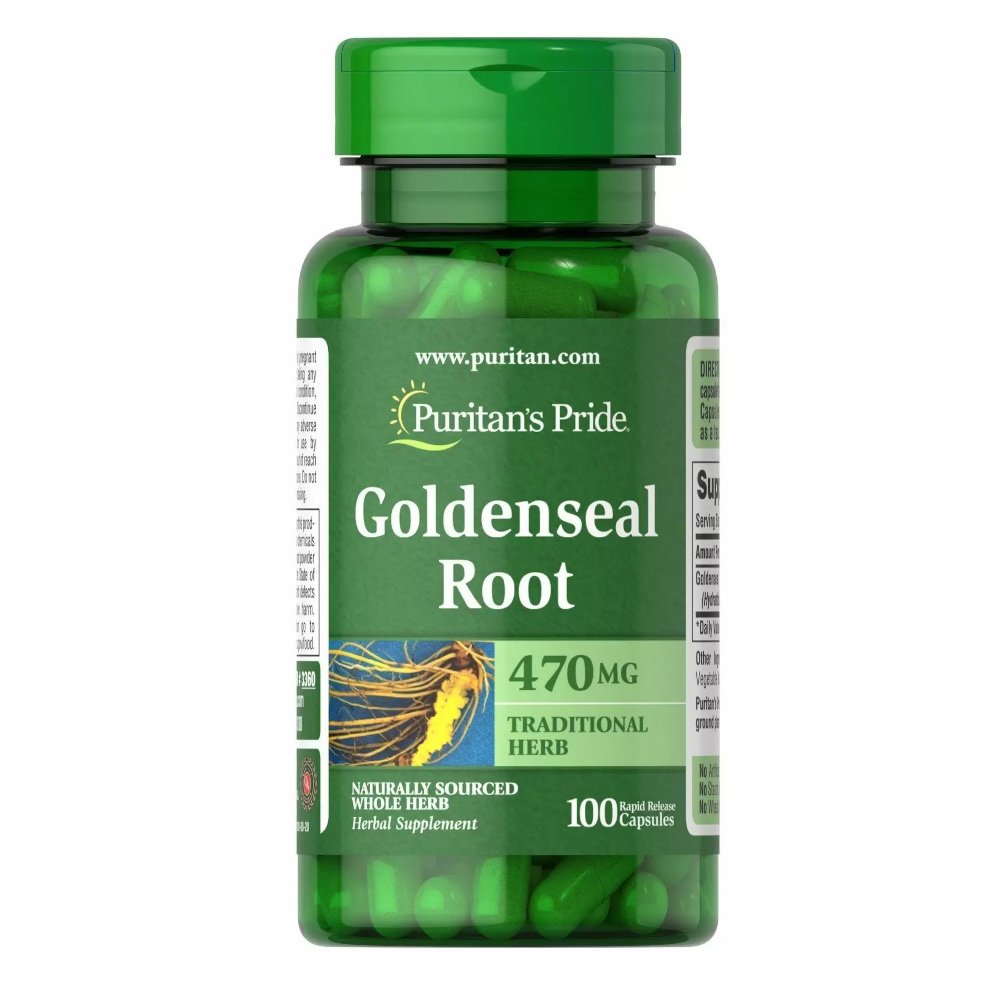 Puritan's Pride Натуральная добавка Puritan's Pride Goldenseal Root 470 mg, 100 капсул, , 