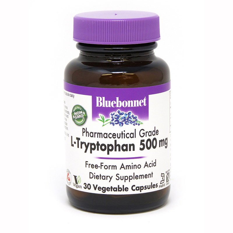 Bluebonnet Nutrition Аминокислота Bluebonnet L-Tryptophan 500 mg, 30 вегакапсул, , 