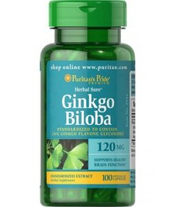 Ginkgo Biloba 120 mg, 100 шт, Puritan's Pride. Спец препараты. 
