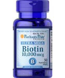 Ultra Mega Biotin 10000, 50 шт, Puritan's Pride. Биотин. Снижение веса Поддержание здоровья Здоровье кожи Укрепление волос и ногтей Ускорение метаболизма 