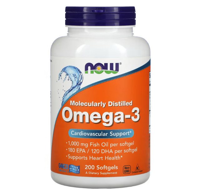 NOW Foods Omega-3 (180 EPA/120 DHA) 200 Fish Softgels,  ml, Now. Omega 3 (Fish Oil). General Health Ligament and Joint strengthening Skin health CVD Prevention Anti-inflammatory properties 