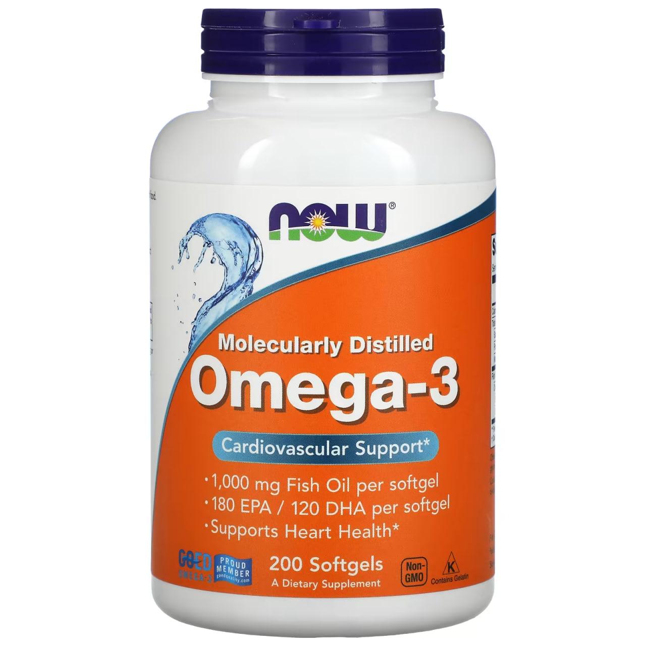 Omega-3 NOW Foods 200 Softgels,  мл, Now. Омега 3 (Рыбий жир). Поддержание здоровья Укрепление суставов и связок Здоровье кожи Профилактика ССЗ Противовоспалительные свойства 