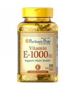 Vitamin E-1000 IU, 100 pcs, Puritan's Pride. Vitamin E. General Health Antioxidant properties 