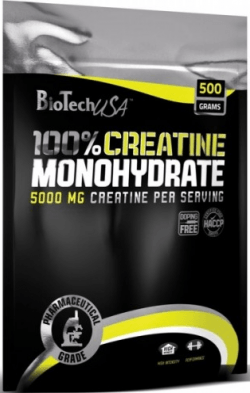 100% Creatine Monohydrate, 500 г, BioTech. Креатин моногидрат. Набор массы Энергия и выносливость Увеличение силы 