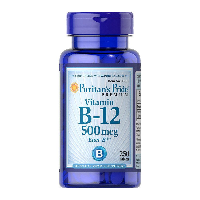 Витамин Б12 Puritan's Pride Vitamin B-12 500 mcg (250 таб) цианокобаламин  пуританс прайд,  мл, Puritan's Pride. Витамин B. Поддержание здоровья 