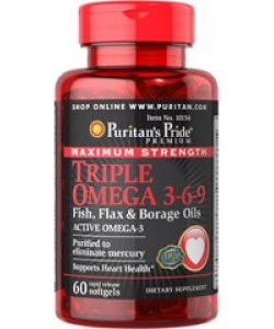 Triple Omega 3-6-9, 60 шт, Puritan's Pride. Комплекс жирных кислот. Поддержание здоровья 