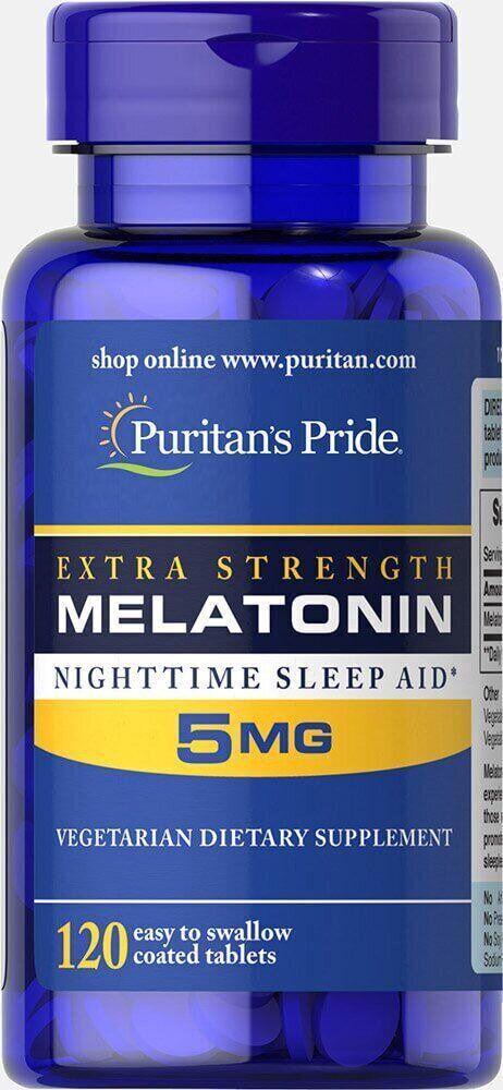 Мелатонін Puritan's Pride Melatonin 5 mg 120 caps,  ml, Puritan's Pride. Melatoninum. Improving sleep स्वास्थ्य लाभ Immunity enhancement General Health 