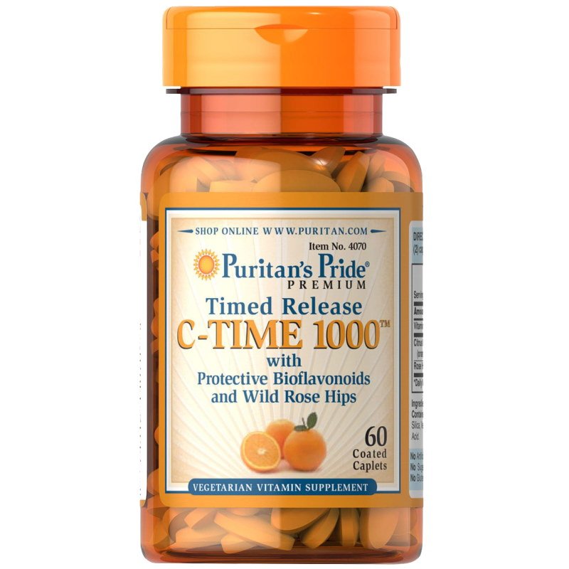 Витамины и минералы Puritan's Pride Timed Release C-Time 1000 mg, 60 каплет,  ml, Puritan's Pride. Vitamins and minerals. General Health Immunity enhancement 