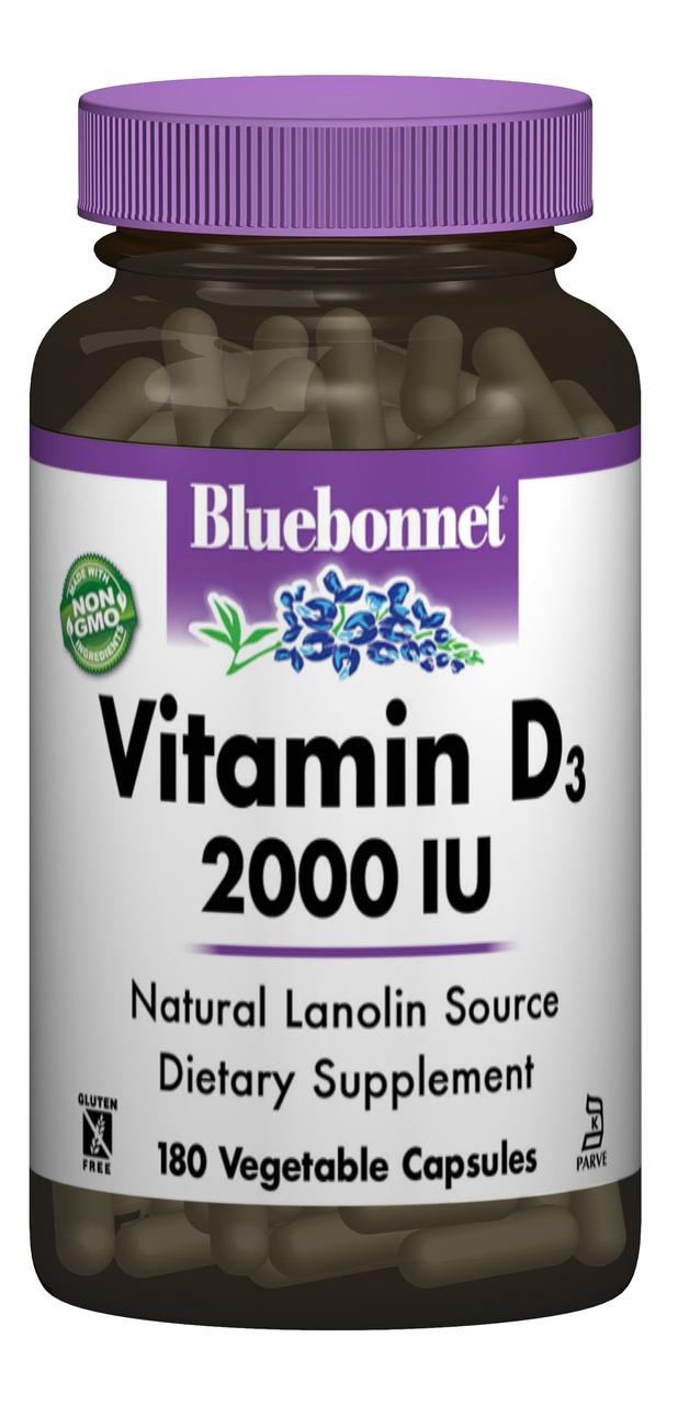 Bluebonnet Nutrition Витамин D3 2000IU, Bluebonnet Nutrition, 180 гелевых капсул, , 