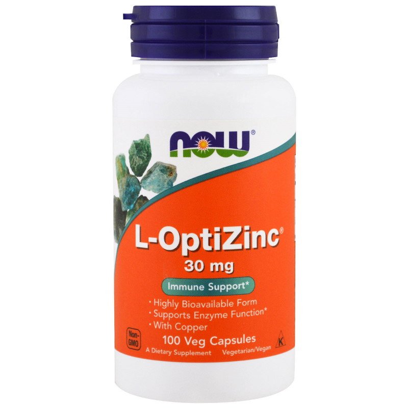 Витамины и минералы NOW L-OptiZinc 30 mg, 100 вегакапсул,  мл, Now. Витамины и минералы. Поддержание здоровья Укрепление иммунитета 