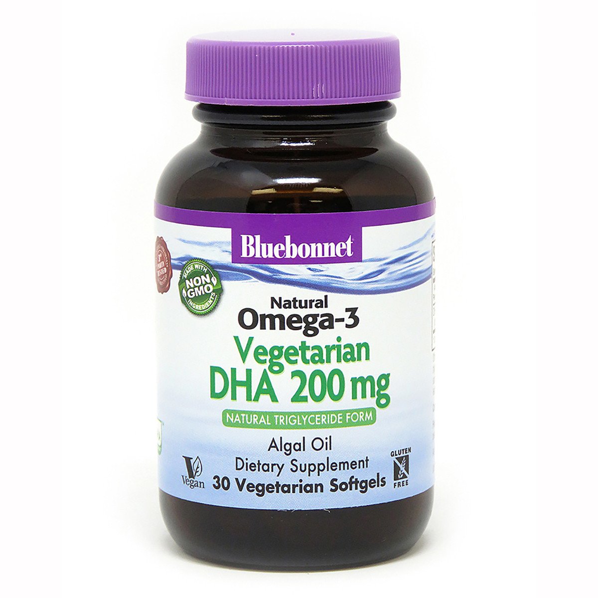 Вегетарианская Омега-3 из Водорослей, DHA 200 mg, Bluebonnet Nutrition, 30 растительных капсул,  мл, Bluebonnet Nutrition. Омега 3 (Рыбий жир). Поддержание здоровья Укрепление суставов и связок Здоровье кожи Профилактика ССЗ Противовоспалительные свойства 