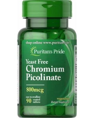 Yeast Free Chromium Picolinate 800 mcg, 90 шт, Puritan's Pride. Пиколинат хрома. Снижение веса Регуляция углеводного обмена Уменьшение аппетита 