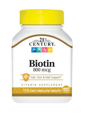 Биотин 21st Century Biotin 800 mcg (110 таб) витамин б7 21 век центури,  мл, 21st Century. Витамин B. Поддержание здоровья 