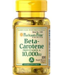 Beta-Carotene, 100 pcs, Puritan's Pride. Vitamin A. General Health Immunity enhancement Skin health Strengthening hair and nails Antioxidant properties 