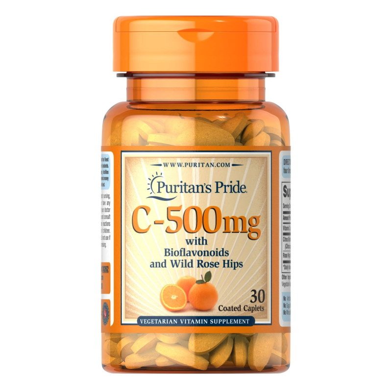 Витамины и минералы Puritan's Pride Vitamin C-500 mg with Bioflavonoids and Rose Hips, 30 каплет,  мл, Puritan's Pride. Витамины и минералы. Поддержание здоровья Укрепление иммунитета 