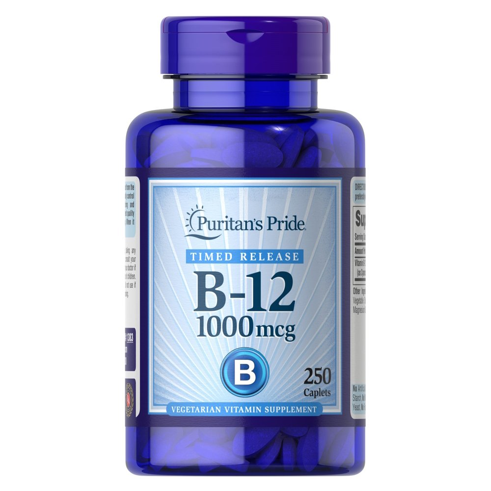 Витамины и минералы Puritan's Pride Vitamin B-12 1000 mcg Timed Release, 250 каплет,  мл, Puritan's Pride. Витамины и минералы. Поддержание здоровья Укрепление иммунитета 