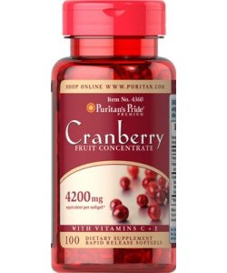 Cranberry Fruit Concentrate, 100 piezas, Puritan's Pride. Complejos vitaminas y minerales. General Health Immunity enhancement 