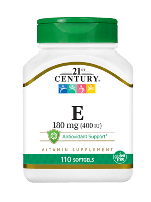Вітамінна добавка 21st Century Vitamin E 180 mg (400 IU) 110 Softgels,  мл, 21st Century. Витамин E. Поддержание здоровья Антиоксидантные свойства 