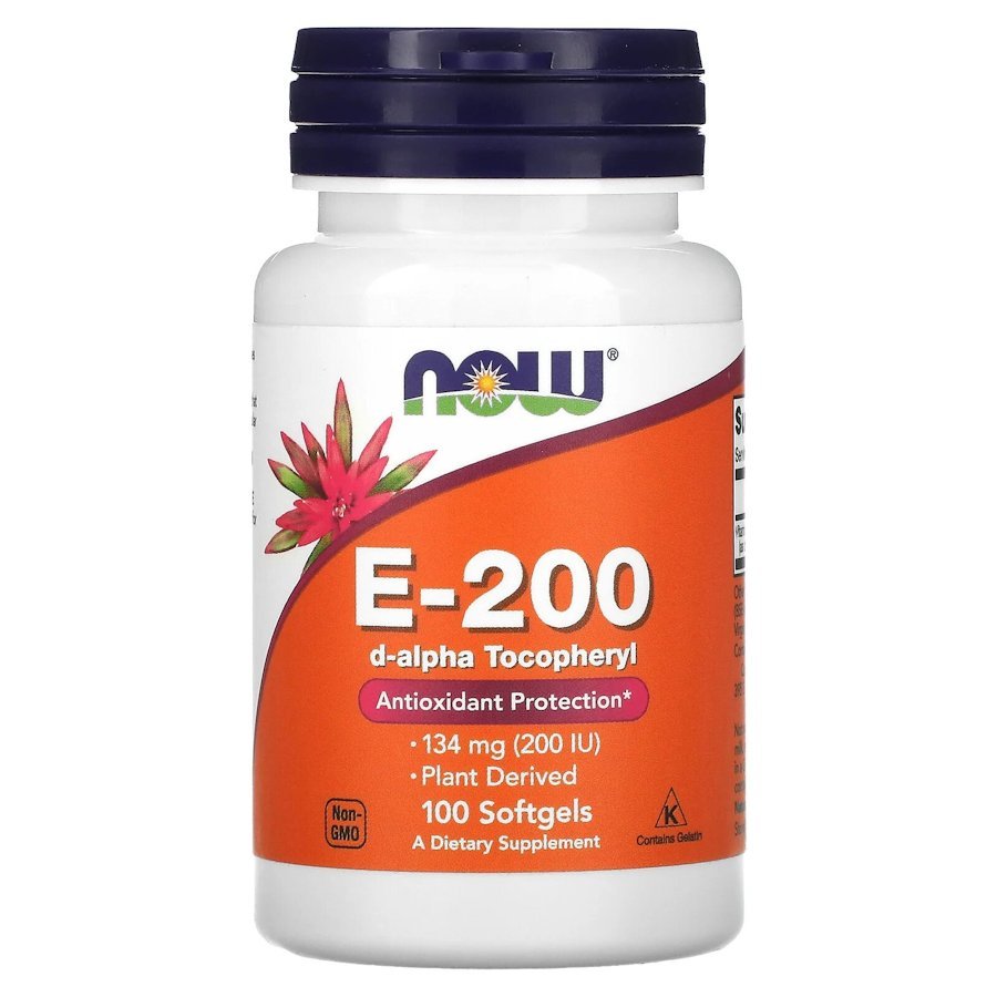 Витамины и минералы NOW Vitamin E-200 D-Alpha Tocopheryl, 100 капсул,  ml, Now. Vitamins and minerals. General Health Immunity enhancement 