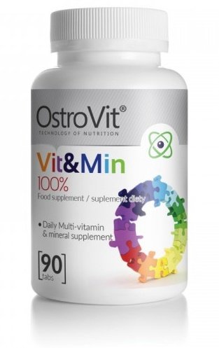 Vit & Min 100%, 90 шт, OstroVit. Витаминно-минеральный комплекс. Поддержание здоровья Укрепление иммунитета 