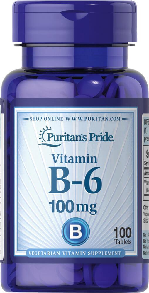 Vitamin B-6 (Pyridoxine Hydrochloride) 100 mg100 Tablets,  мл, Puritan's Pride. Витамин B. Поддержание здоровья 