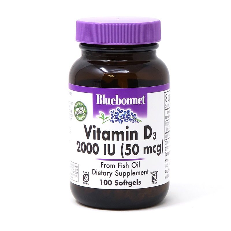 Витамины и минералы Bluebonnet Vitamin D3 2000 IU, 100 капсул,  мл, Bluebonnet Nutrition. Витамин D. 