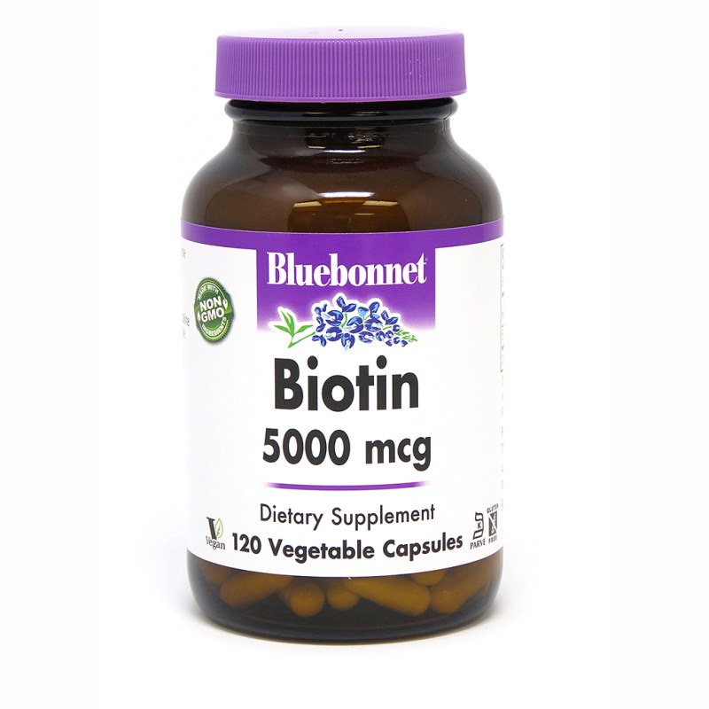 Витамины и минералы Bluebonnet Biotin 5000 mg, 120 вегакапсул,  мл, Bluebonnet Nutrition. Витамины и минералы. Поддержание здоровья Укрепление иммунитета 