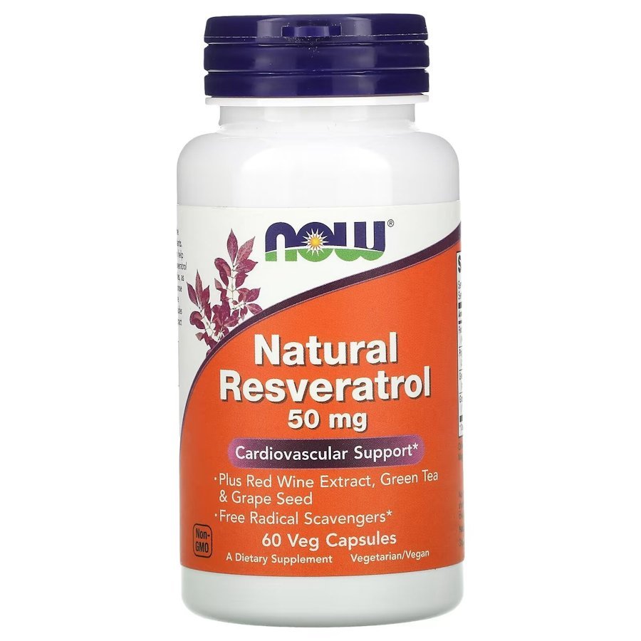 Натуральная добавка NOW Resveratrol 50 mg, 60 вегакапсул,  мл, Now. Hатуральные продукты. Поддержание здоровья 
