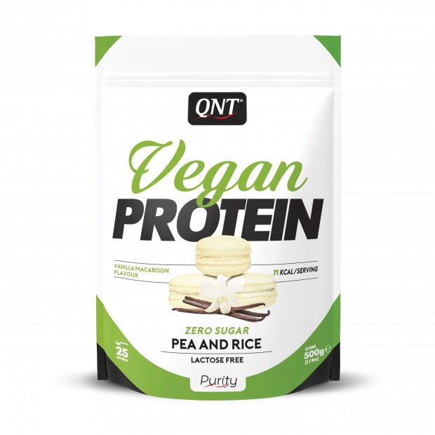 Протеин QNT Vegan Protein, 500 грамм Ванильный макарон,  мл, QNT. Протеин. Набор массы Восстановление Антикатаболические свойства 