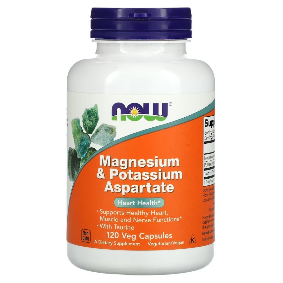 Витамины и минералы NOW Magnesium &amp; Potassium Aspartate with Taurine, 120 капсул,  мл, Now. Витамины и минералы. Поддержание здоровья Укрепление иммунитета 