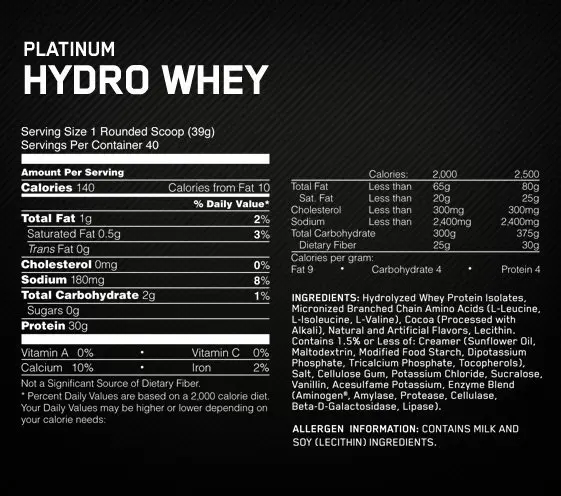 Optimum Nutrition  Platinum HydroWhey 1590g / 40 servings,  ml, Optimum Nutrition. Protein