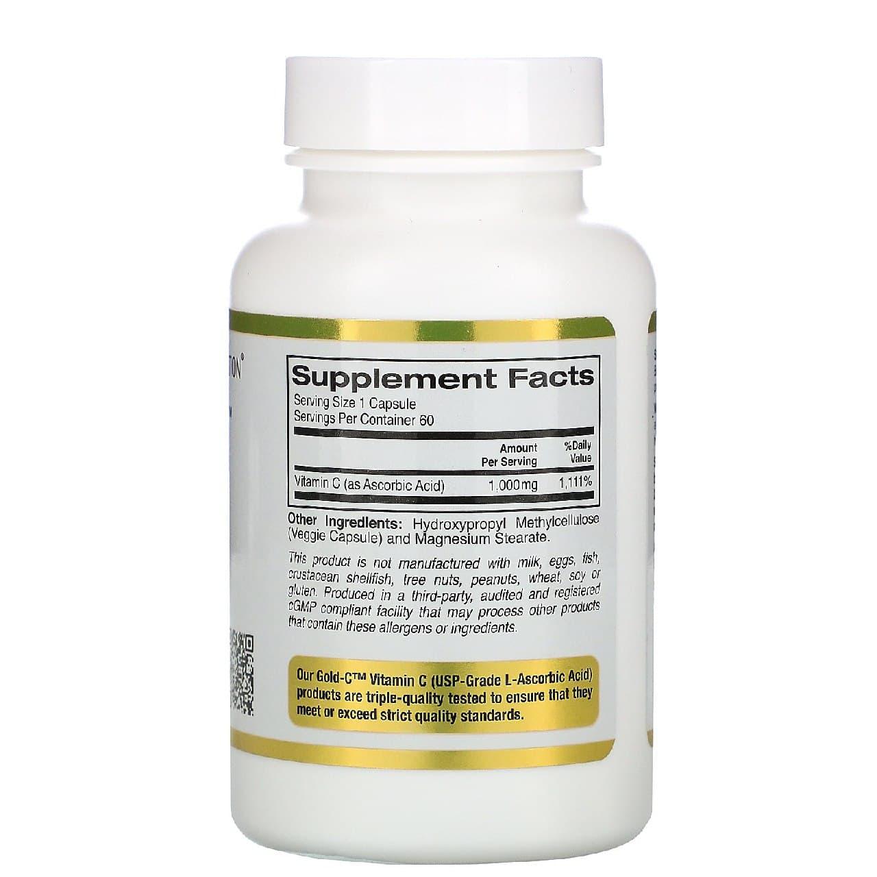 Витамин C California Gold Nutrition Gold C 1000 мг (60 капс) калифорния голд,  ml, California Gold Nutrition. Vitamina C