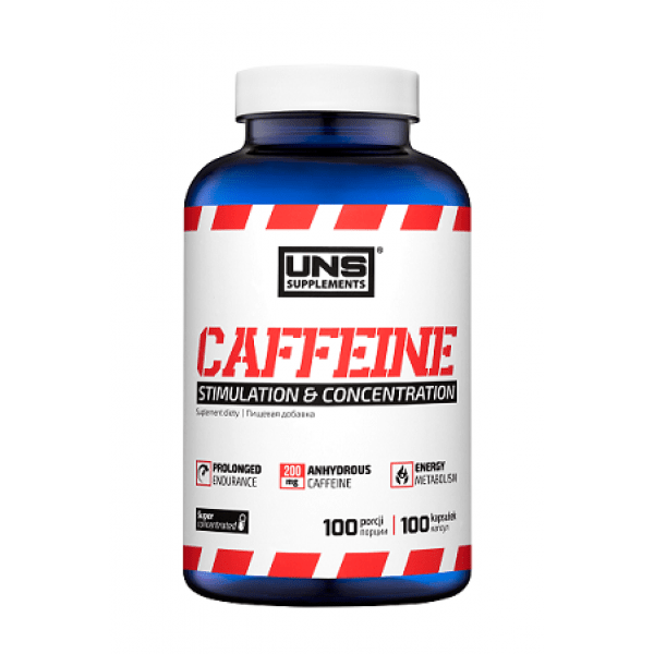 Кофеин UNS Caffeine 200 mg (100 капс) юнс,  мл, UNS. Кофеин. Энергия и выносливость Увеличение силы 