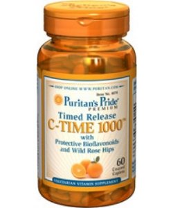 Time Release C-Time 1000 with Protective Bioflavonoids and Wild Rose Hips, 60 piezas, Puritan's Pride. Vitamina C. General Health Immunity enhancement 