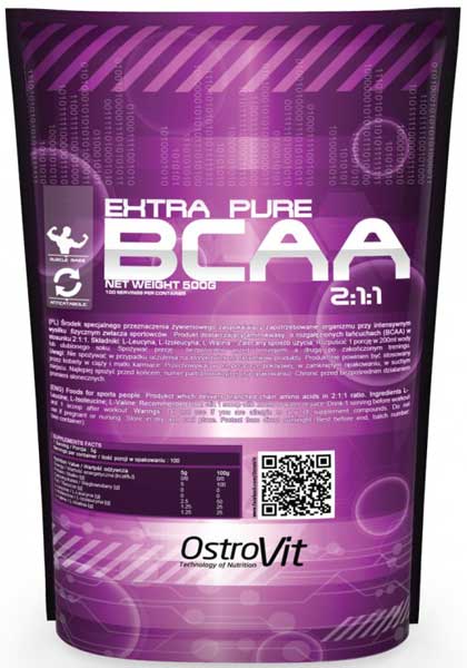 Extra Pure BCAA 2:1:1, 500 г, OstroVit. BCAA. Снижение веса Восстановление Антикатаболические свойства Сухая мышечная масса 