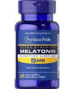 Melatonin 5 mg, 60 pcs, Puritan's Pride. Melatoninum. Improving sleep recovery Immunity enhancement General Health 