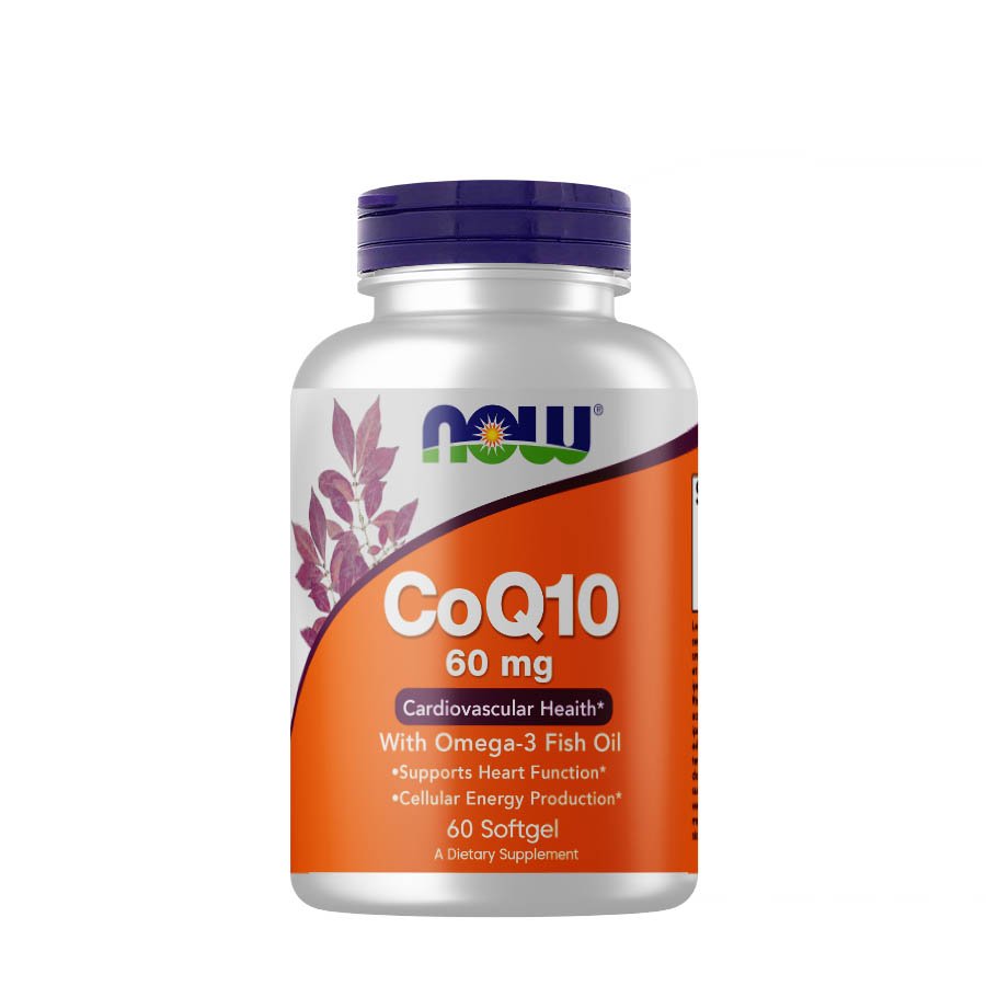 Витамины и минералы NOW CoQ-10 60 mg with Omega-3 Fish Oil, 60 капсул,  ml, Now. Vitamins and minerals. General Health Immunity enhancement 