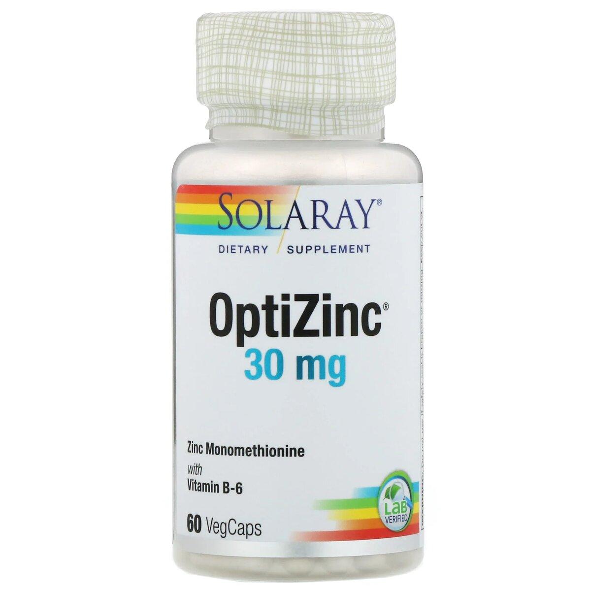 ОптиЦинк, Solaray, 30 мг, 60 растительных капсул,  ml, Solaray. Zinc Zn. General Health 