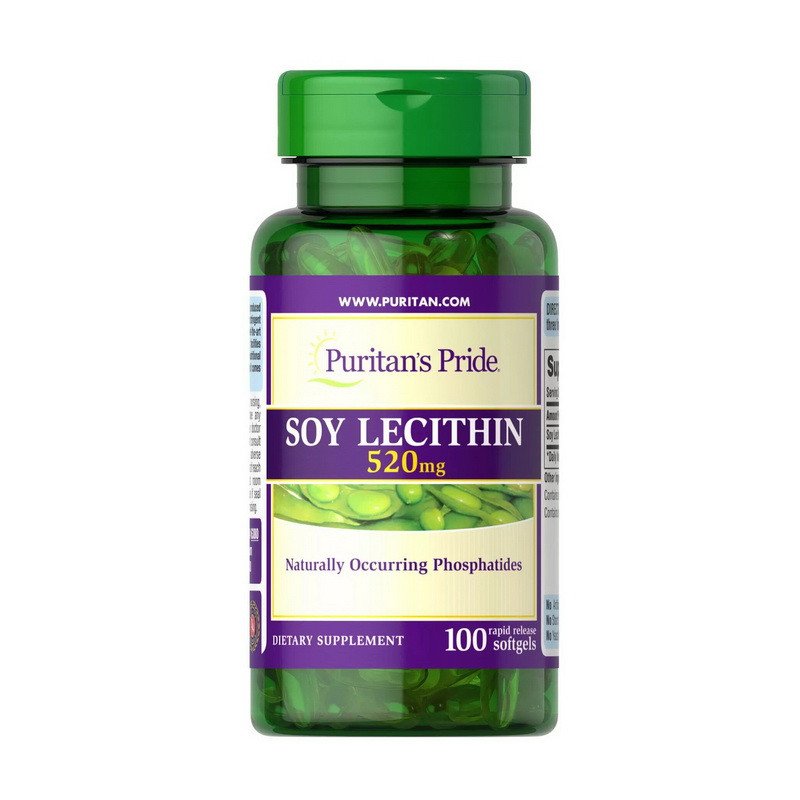 Соевый лецитин Puritan's Pride Soy Lecithin 520 mg 100 капсул,  мл, Puritan's Pride. Лецитин. Поддержание здоровья 