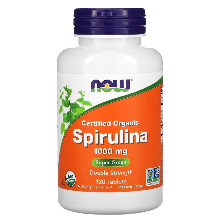 Now Натуральная добавка NOW Spirulina 1000 mg Certified Organic, 120 таблеток, , 