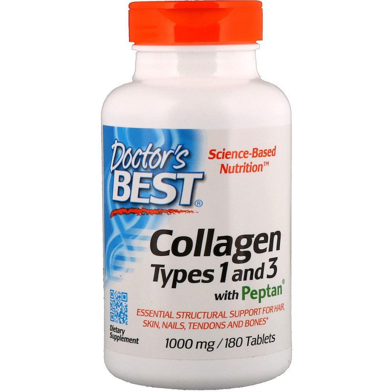 Best Collagen Types 1 and 3 with Peptan 1,000 mg Doctor's Best 180 tabs,  мл, Doctor's BEST. Коллаген. Поддержание здоровья Укрепление суставов и связок Здоровье кожи 