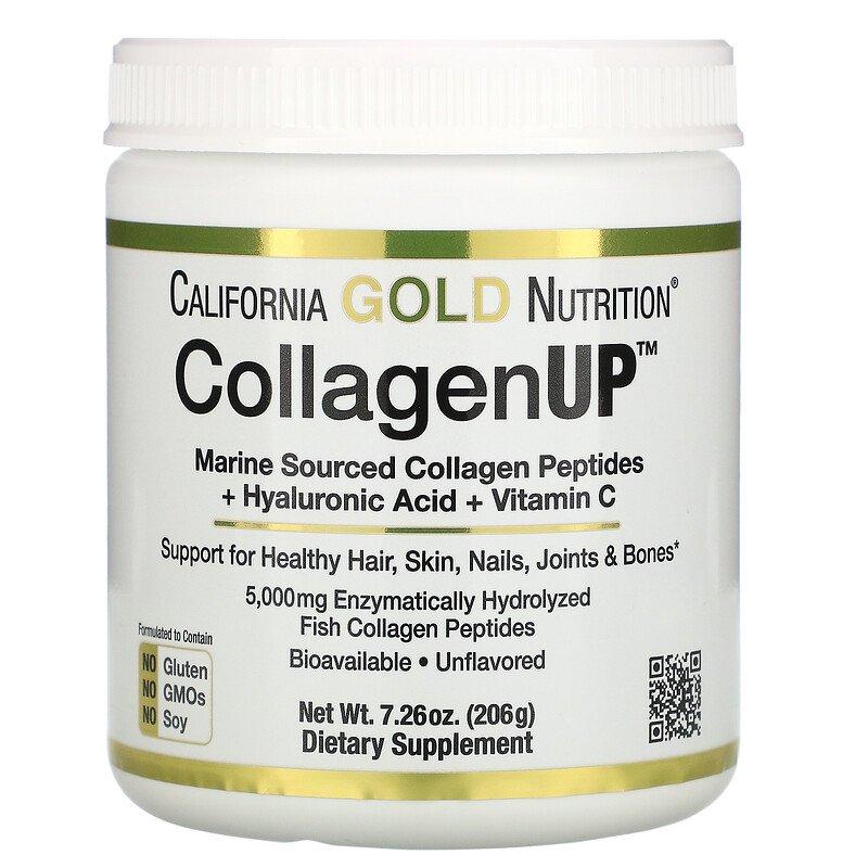 California Gold Nutrition CollagenUP Marine Hydrolyzed Collagen + Hyaluronic Acid + Vitamin C 206 g,  мл, California Gold Nutrition. Коллаген. Поддержание здоровья Укрепление суставов и связок Здоровье кожи 